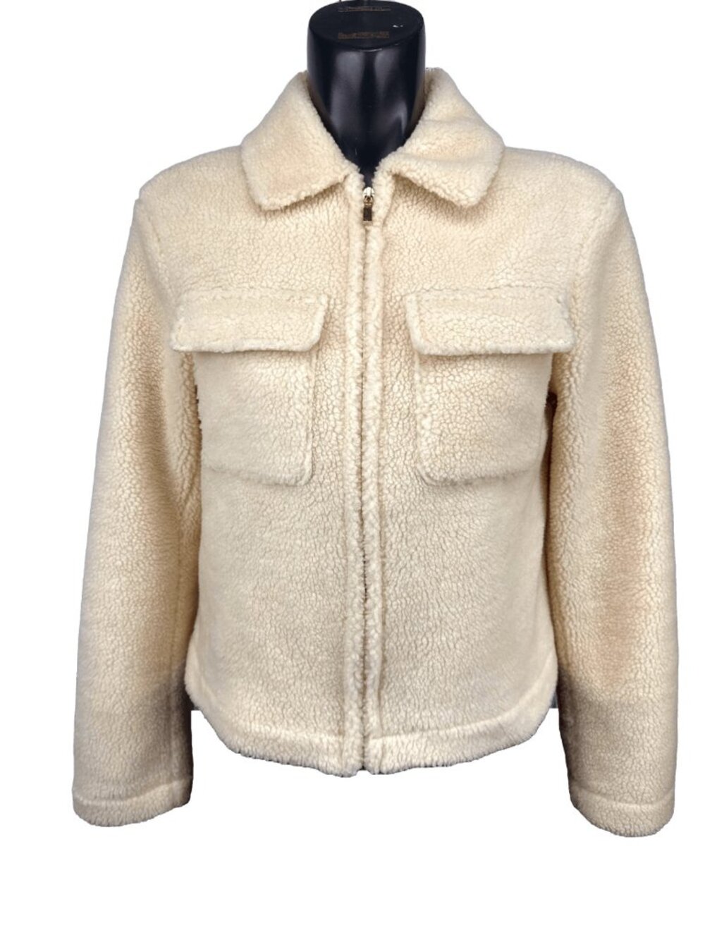 NWOT BARNEYS Faux Fur Sherpa Teddy Minimalist Zip-Front Cream Teddy Jacket 10 M